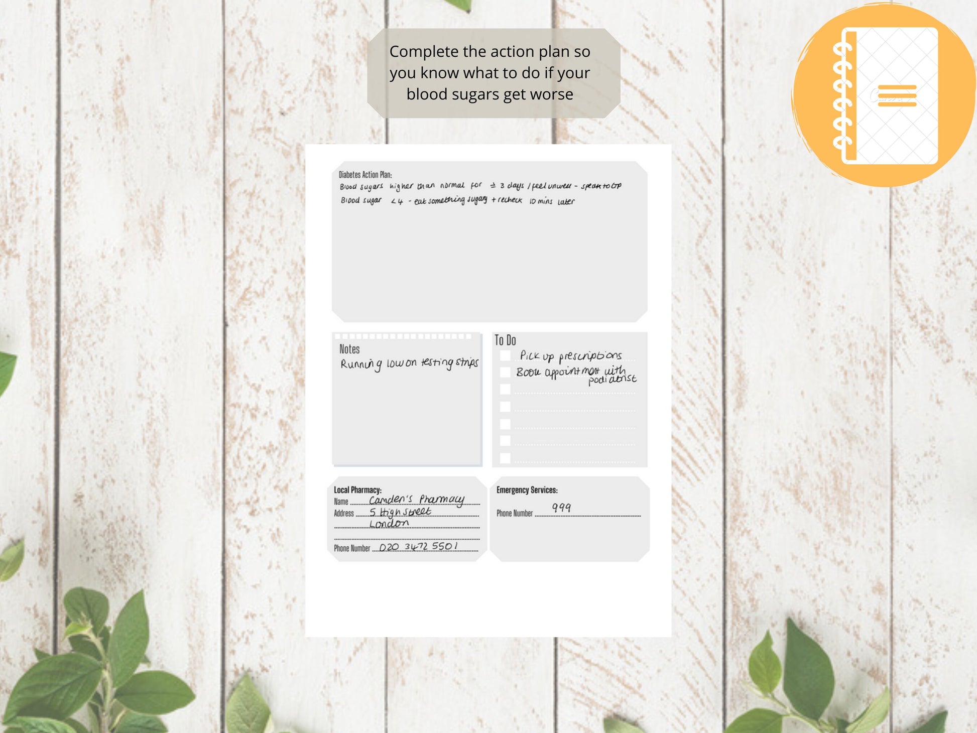 Blood Sugar Log A5 | Diabetes Journal | Printed | Blood Sugar Tracker | Medical Chart | Medical Planner