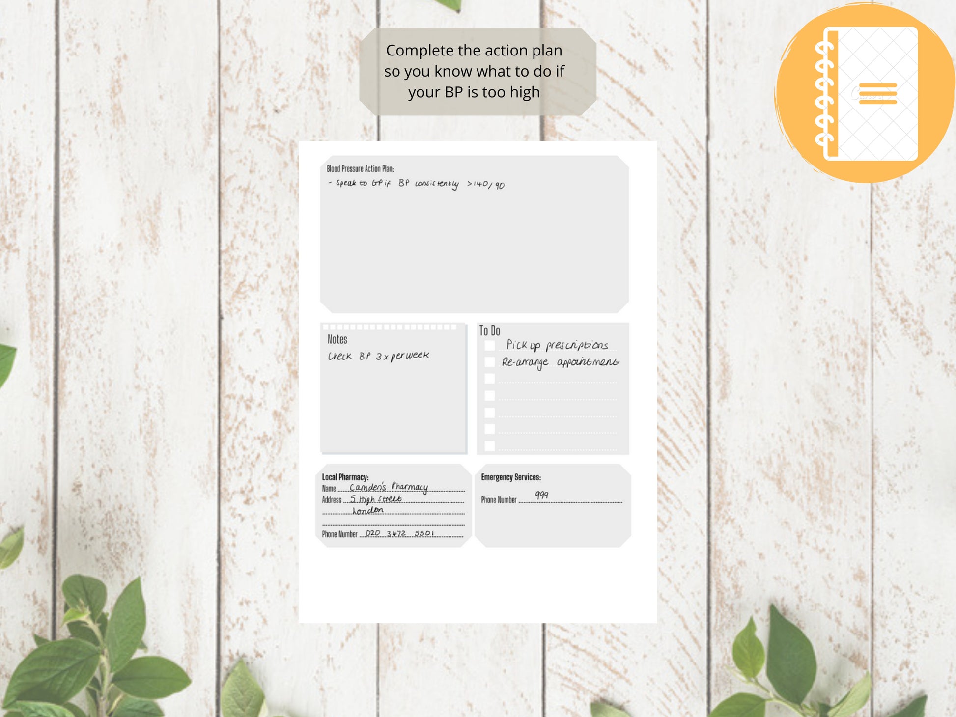 Blood Pressure Log A5 | Blood Pressure Tracker | Printed | Medical Chart | Medical Planner