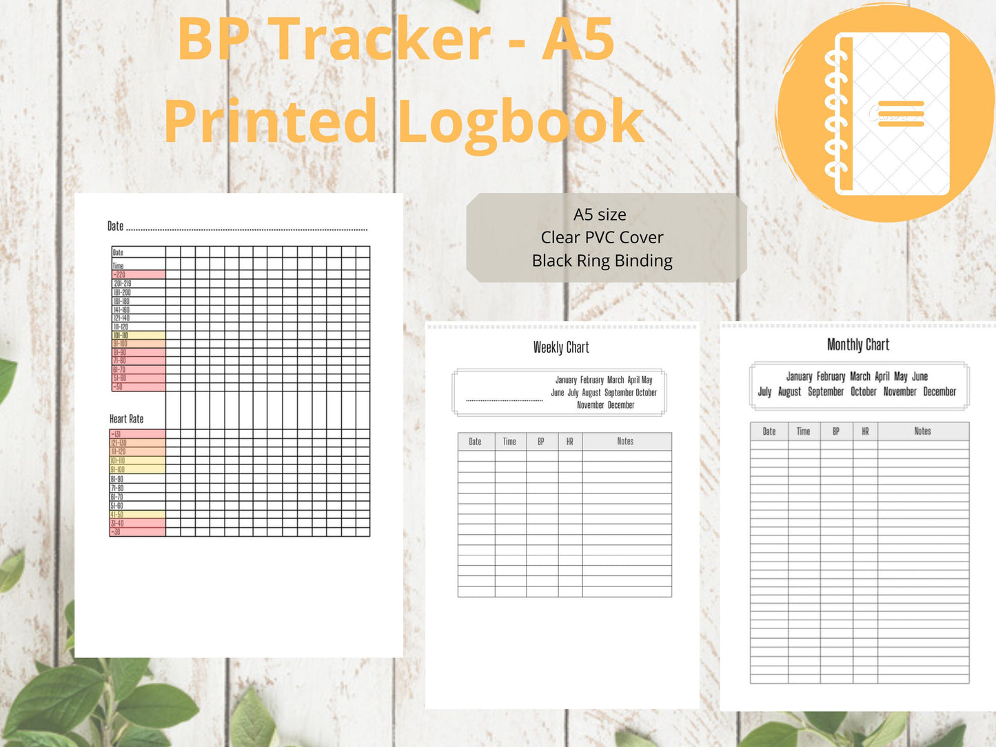 Blood Pressure Log A5 | Blood Pressure Tracker | Printed | Medical Chart | Medical Planner