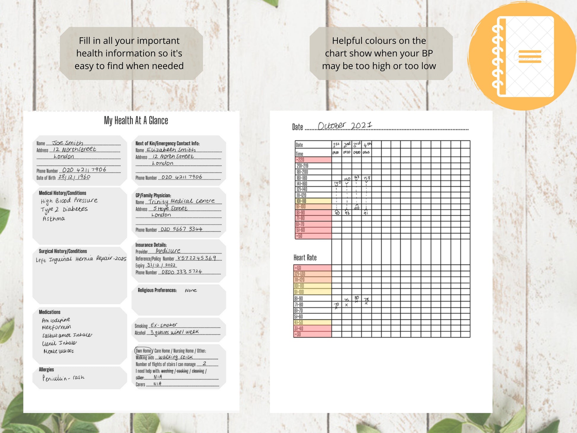 Blood Pressure Log A5 | Blood Pressure Tracker | Printed | Medical Chart | Medical Planner