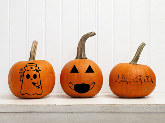 Halloween Pumpkin Stickers | Medical Theme | Ghost | ECG | EKG | Facemask | Decal | Vinyl