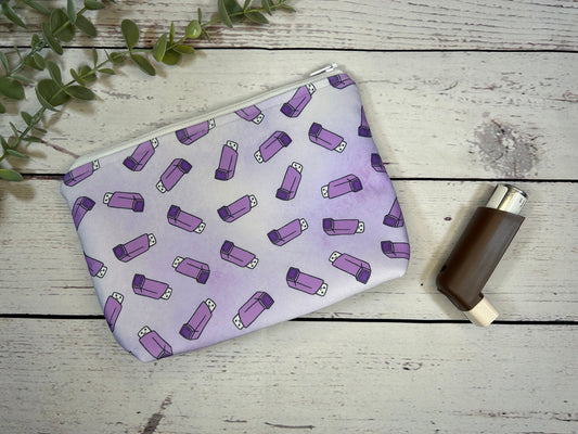 Handmade Inhaler Pattern Medication Bag - Purple | Inhaler Pouch | Asthma Bag | Puffer Pouch