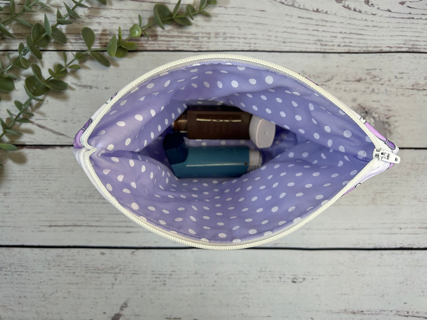 Handmade Inhaler Pattern Medication Bag - Purple | Inhaler Pouch | Asthma Bag | Puffer Pouch