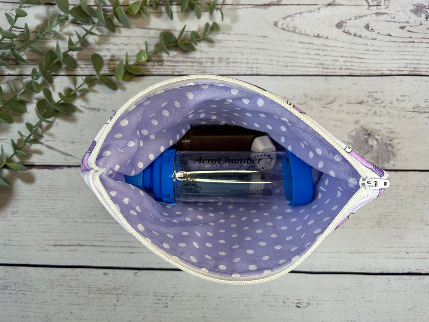 Handmade Inhaler Pattern Medication Bag - Purple | Inhaler Pouch | Asthma Bag | Puffer Pouch