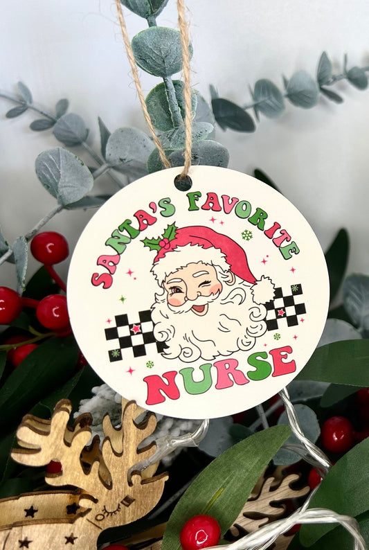 Santa's Favourite Nurse Christmas Ornament | Retro | Wood | Ceramic