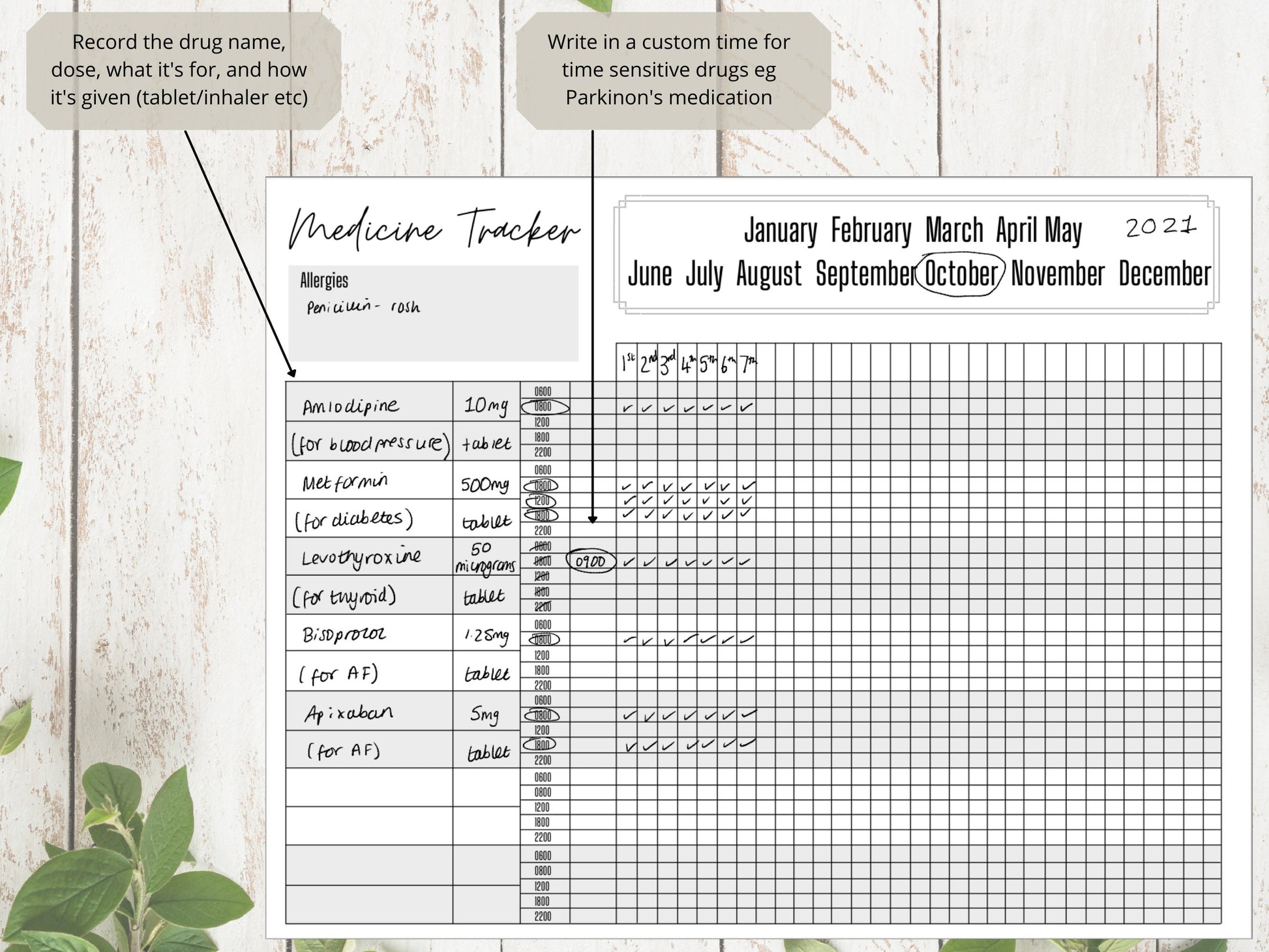 Medication Chart A4 | Medication Tracker | Medication Log | Printed | Medical Chart | Medical Planner