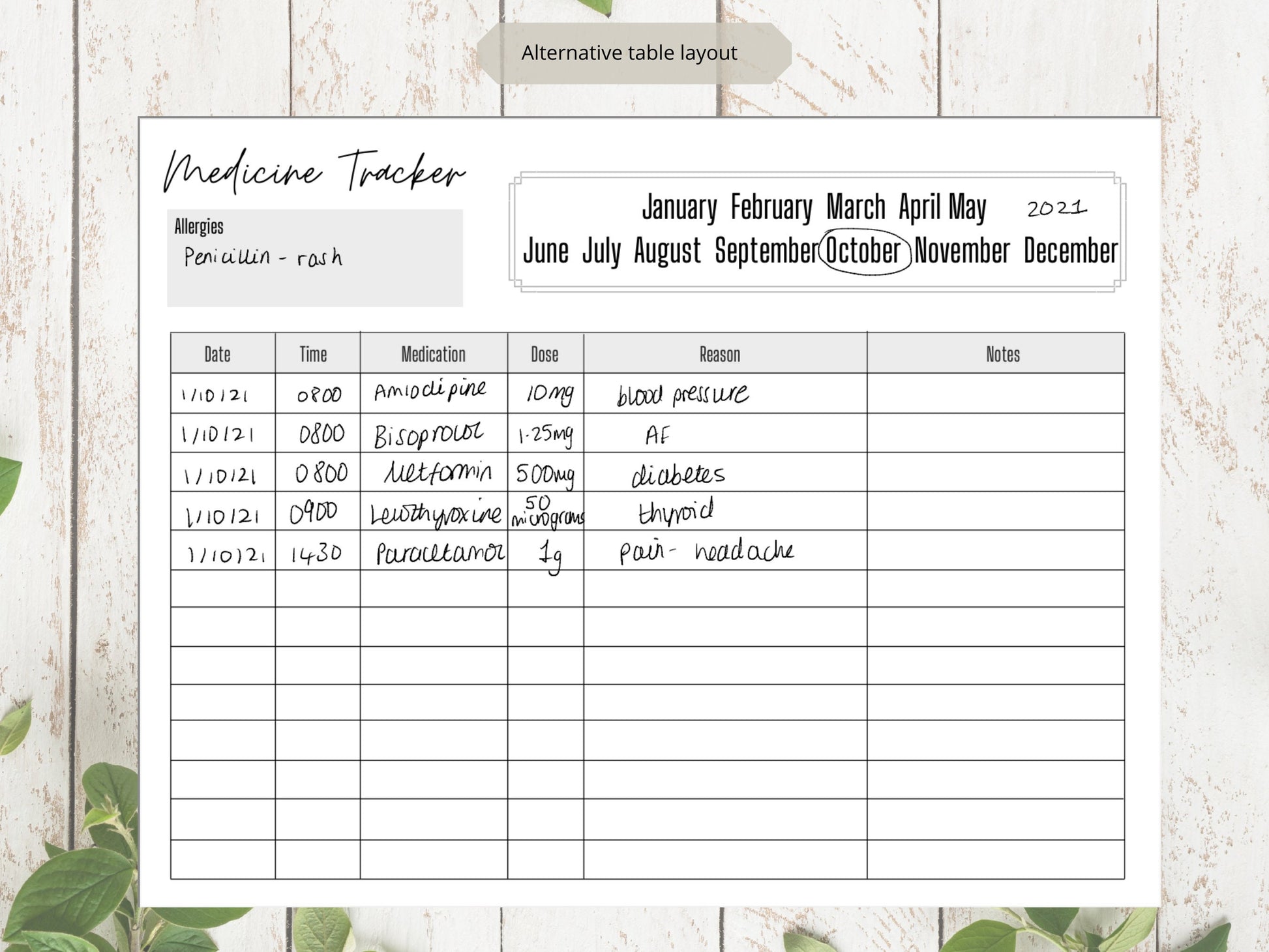 Medication Chart A4 | Medication Tracker | Medication Log | Printed | Medical Chart | Medical Planner