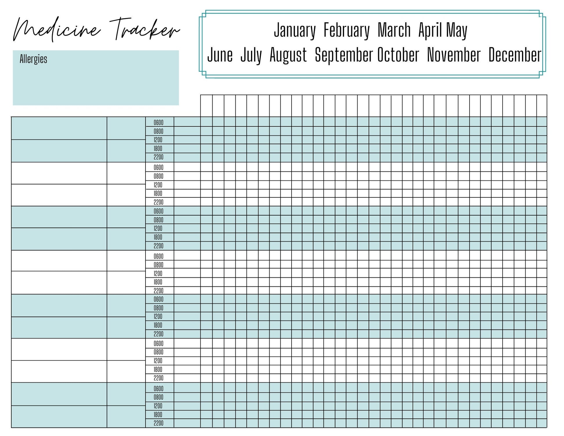 Medication Chart A4 | Medication Tracker | Medication Log | Printed | Medical Chart | Medical Planner