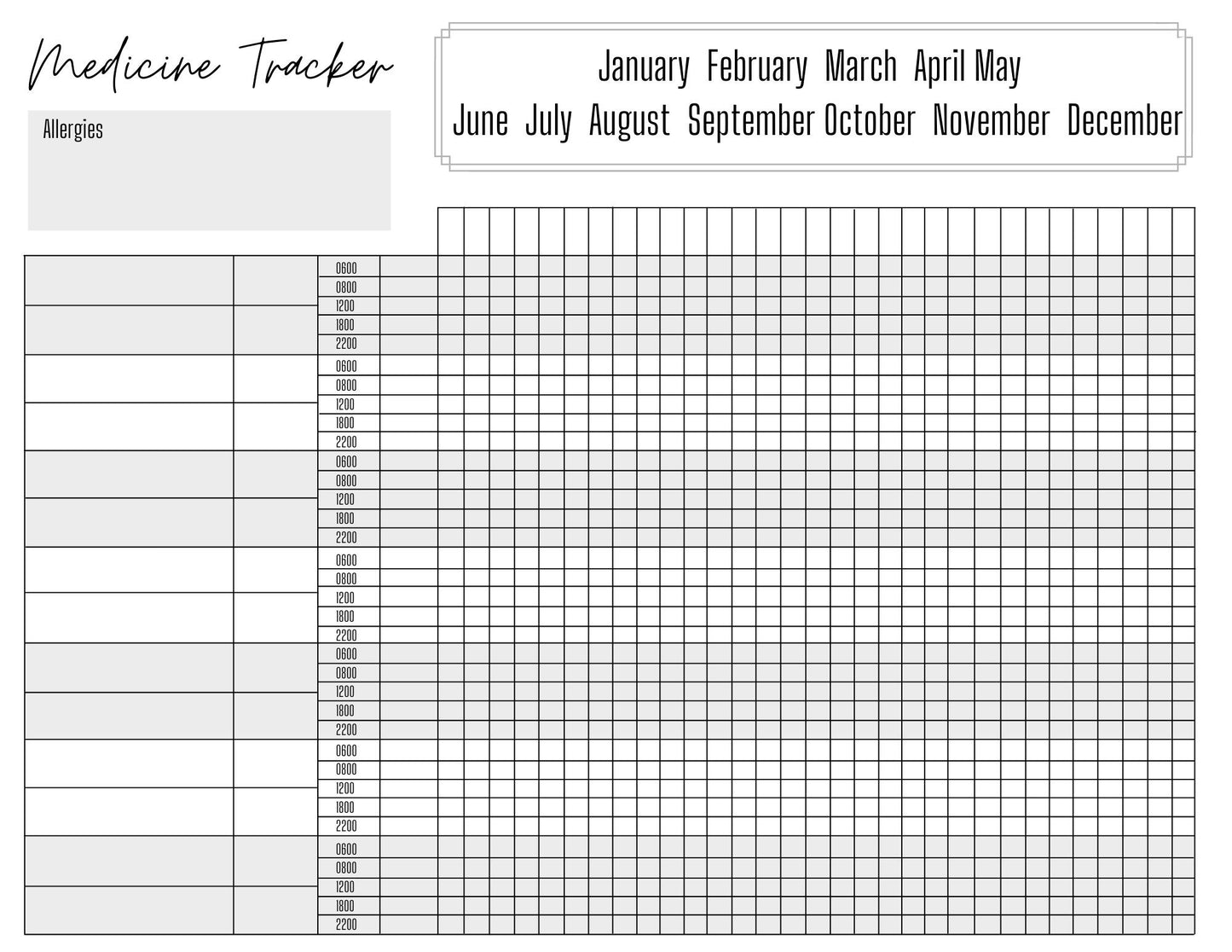 Medication Chart A4 | Medication Tracker | Medication Log | Printed | Medical Chart | Medical Planner