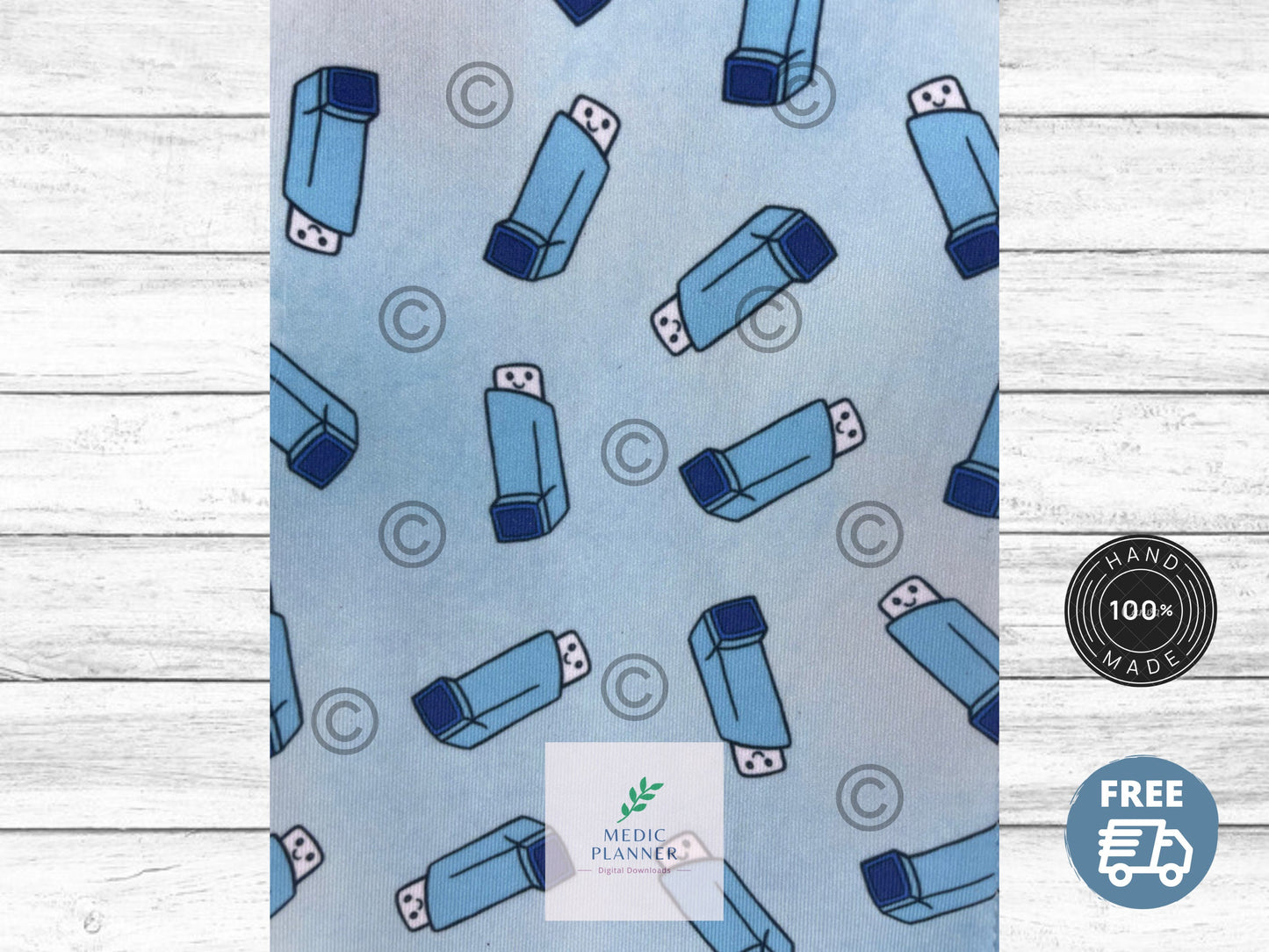 Handmade Inhaler Pattern Medication Bag - Blue