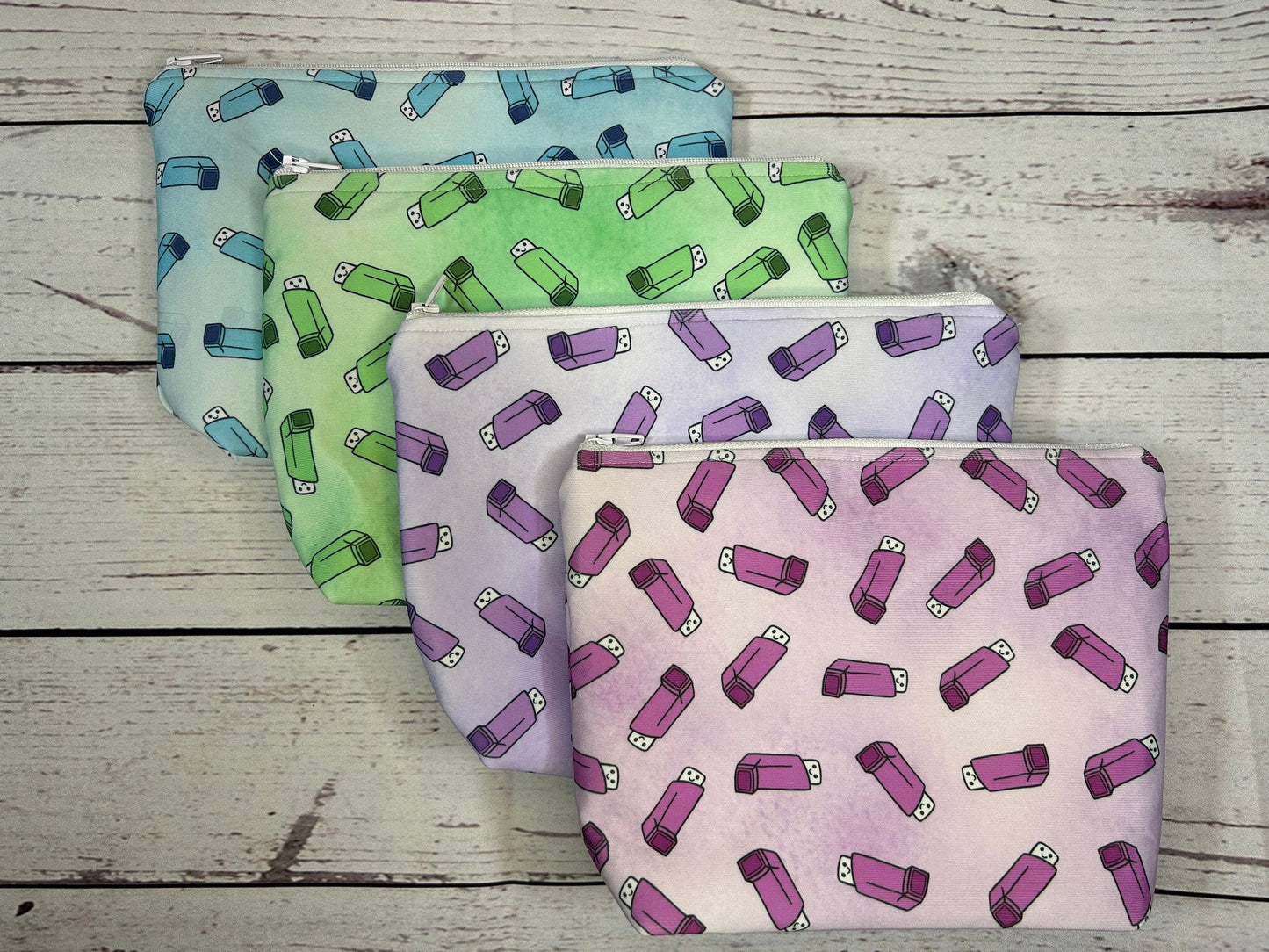 Handmade Inhaler Pattern Medication Bag - Green | Inhaler Pouch | Asthma Bag | Puffer Pouch