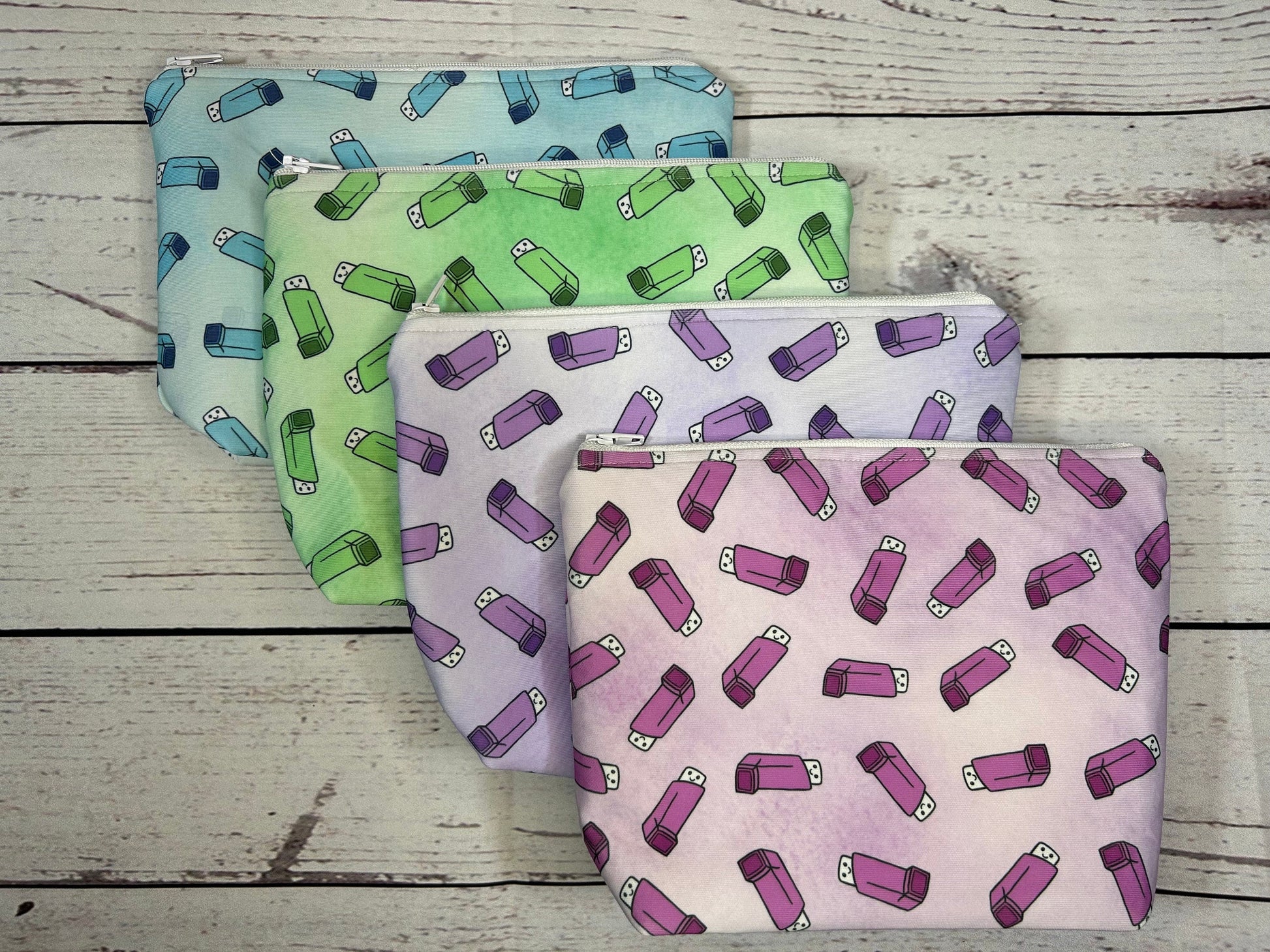Handmade Inhaler Pattern Medication Bag - Green | Inhaler Pouch | Asthma Bag | Puffer Pouch