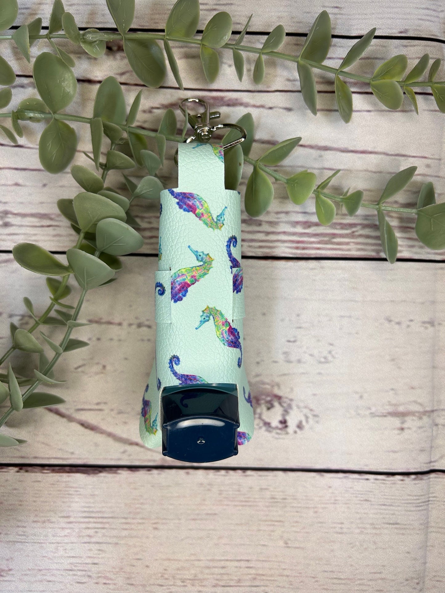 Faux Leather Inhaler Holder - LIMITED EDITION - Under The Sea Theme | Mermaid/Seahorse | Inhaler Case | Asthma Inhaler Holder | Keychain