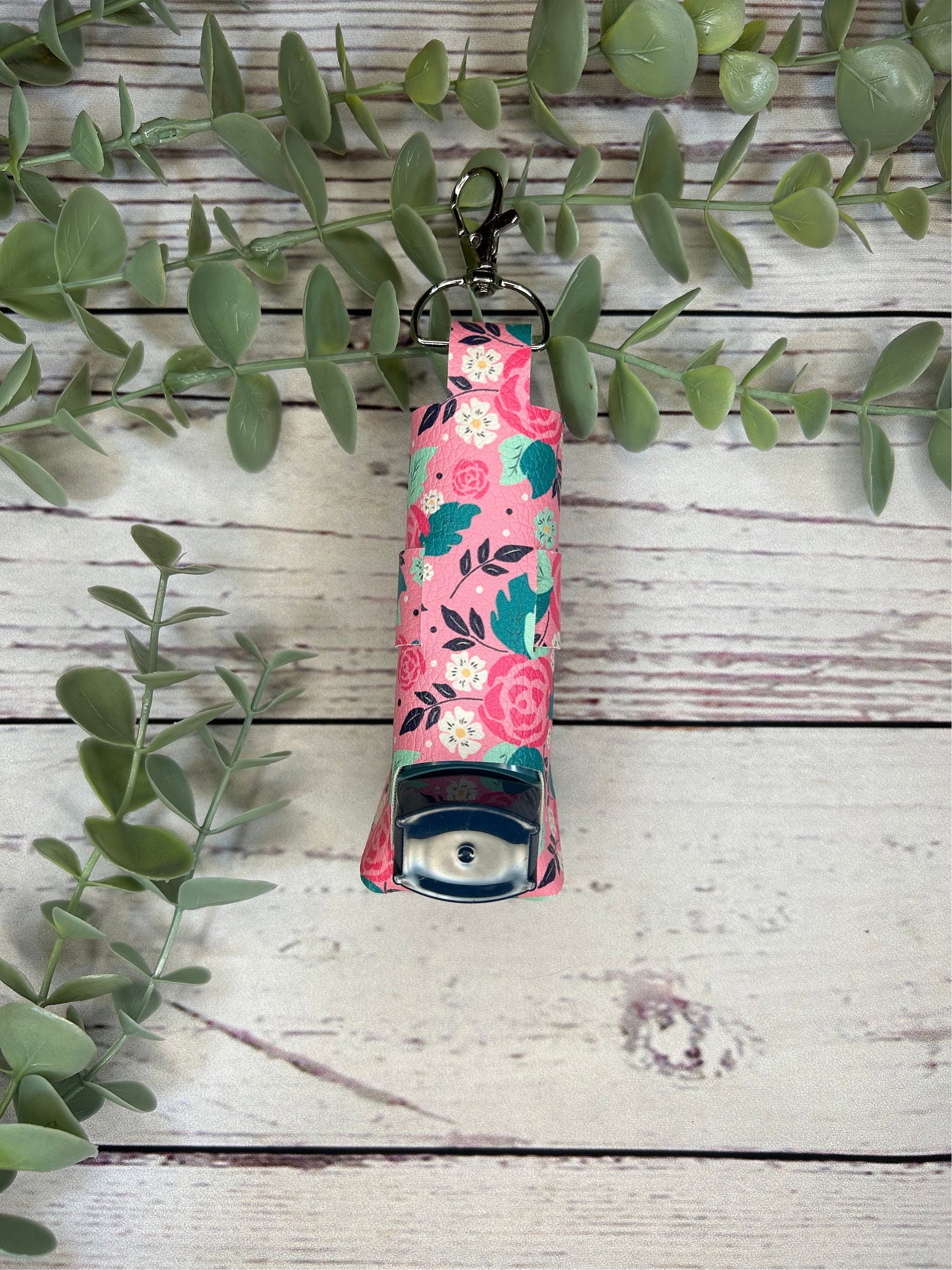 Faux Leather Inhaler Holder - Pink Flowers | Inhaler Case | Asthma Inhaler Holder | Asthma Pump Cover | Keychain