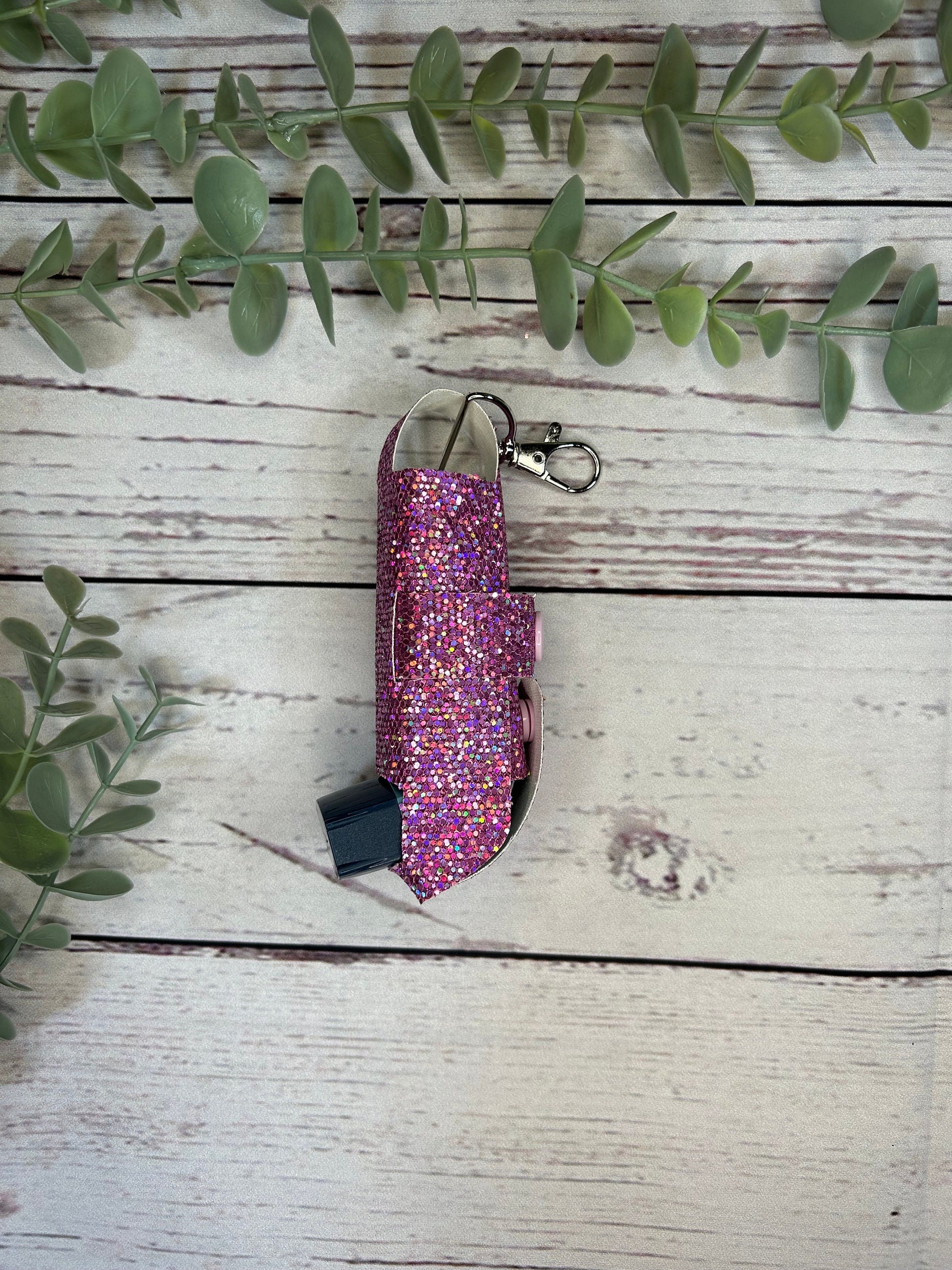 Faux Leather Inhaler Holder - Purple/ Purple Glitter | Inhaler Case | Asthma Inhaler Holder | Asthma Pump Cover | Keychain