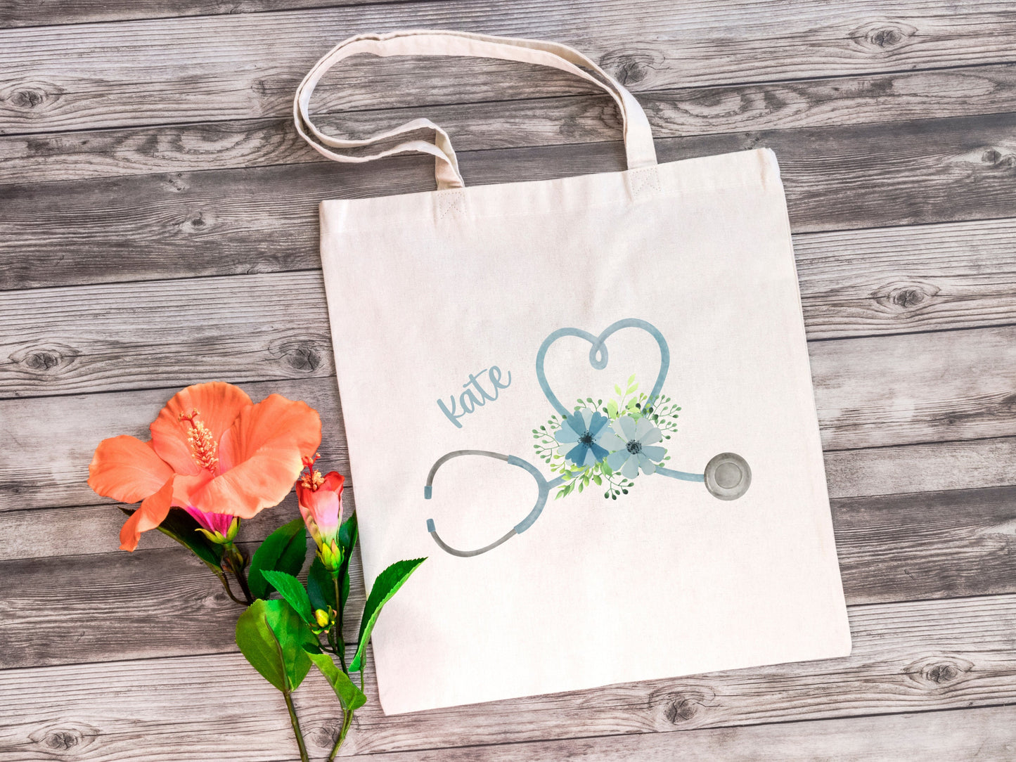 Flowery Stethoscope Tote Bag | Personalised | Medical Gift | Nurse | Doctor | Vet | Graduation