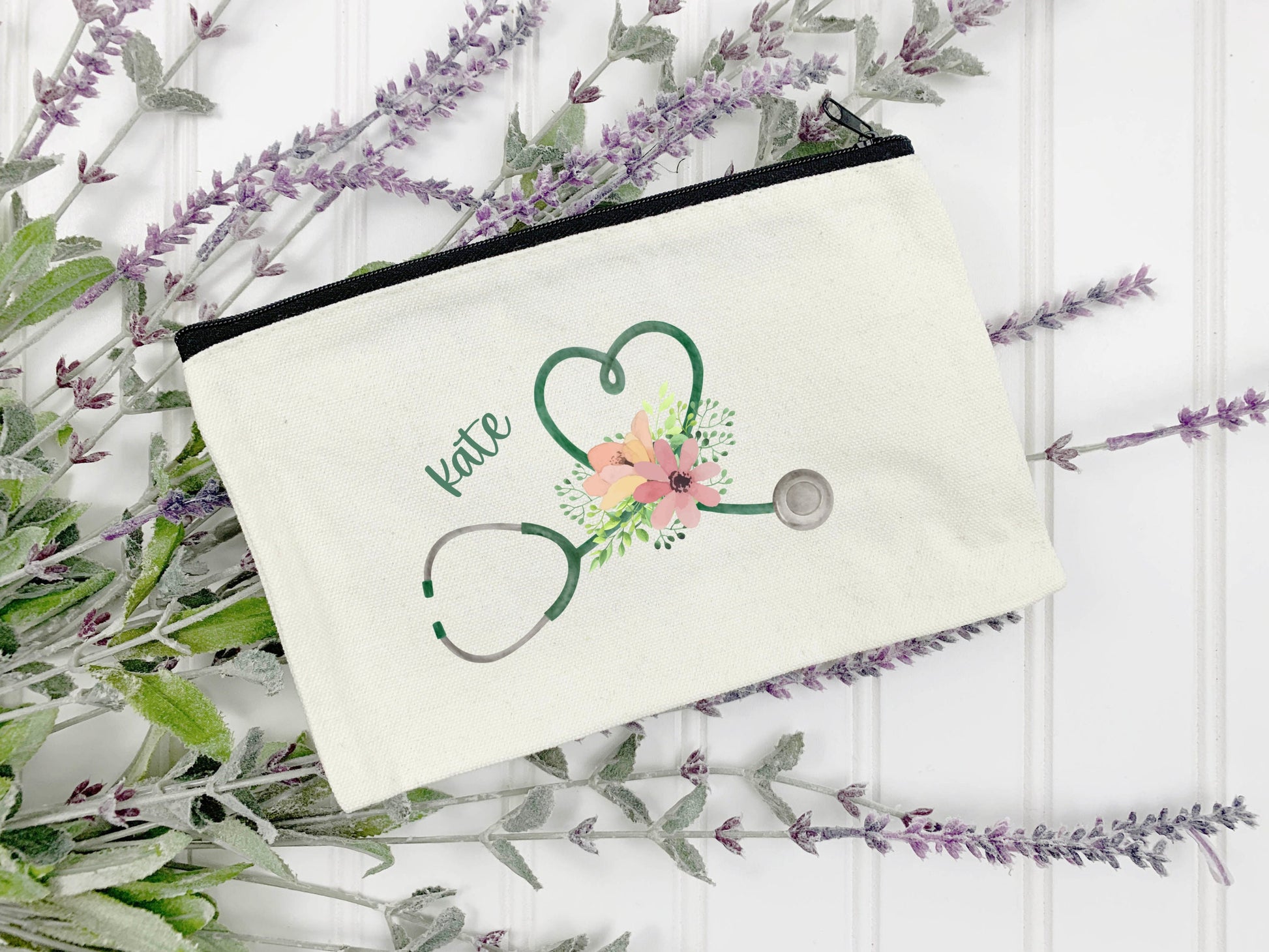 Flowery Stethoscope Zip Bag | Personalised | Medical Gift | Nurse | Doctor | Vet | Student | Graduation