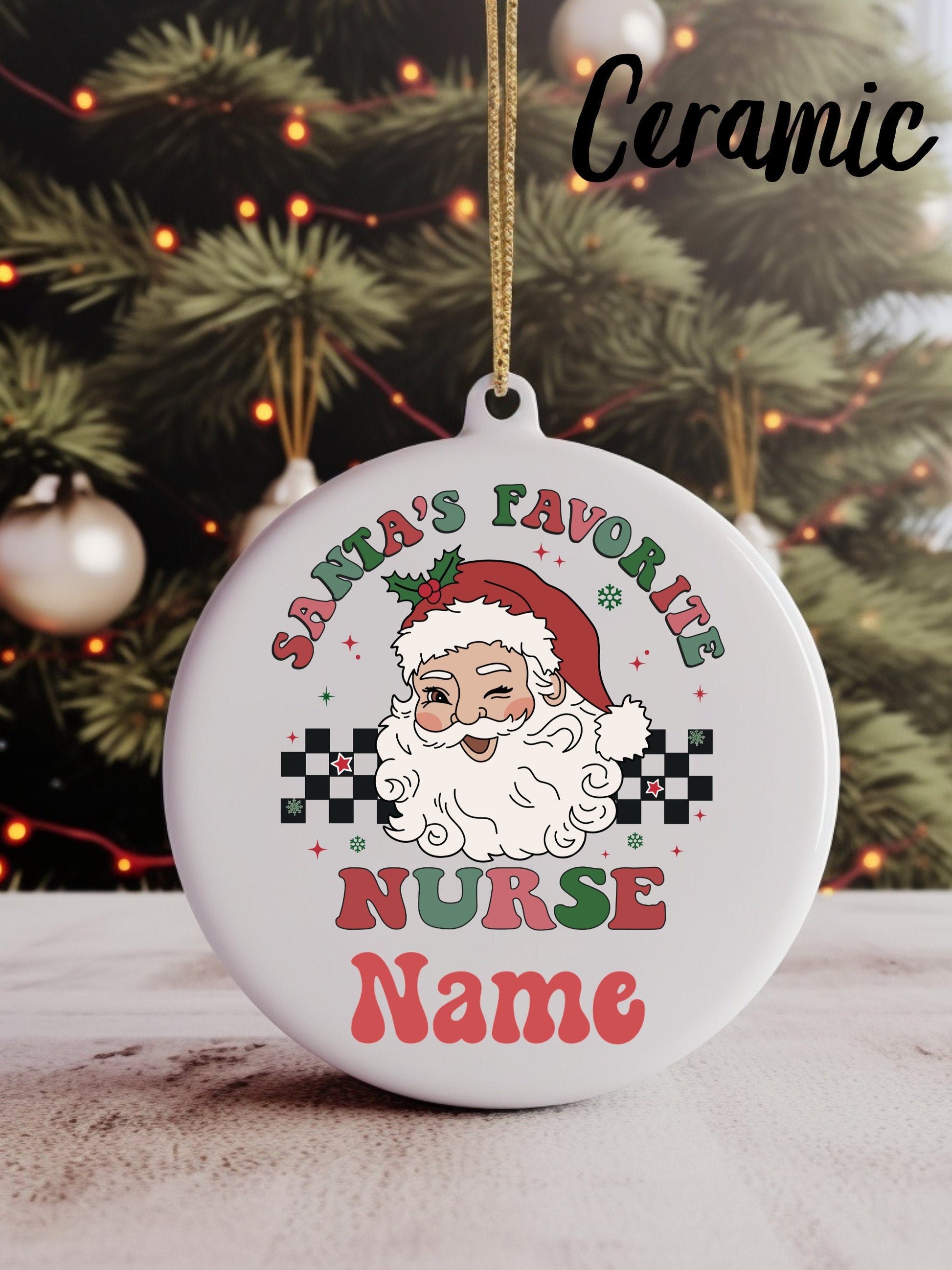 Santa's Favourite Nurse Christmas Ornament | Retro | Wood | Ceramic