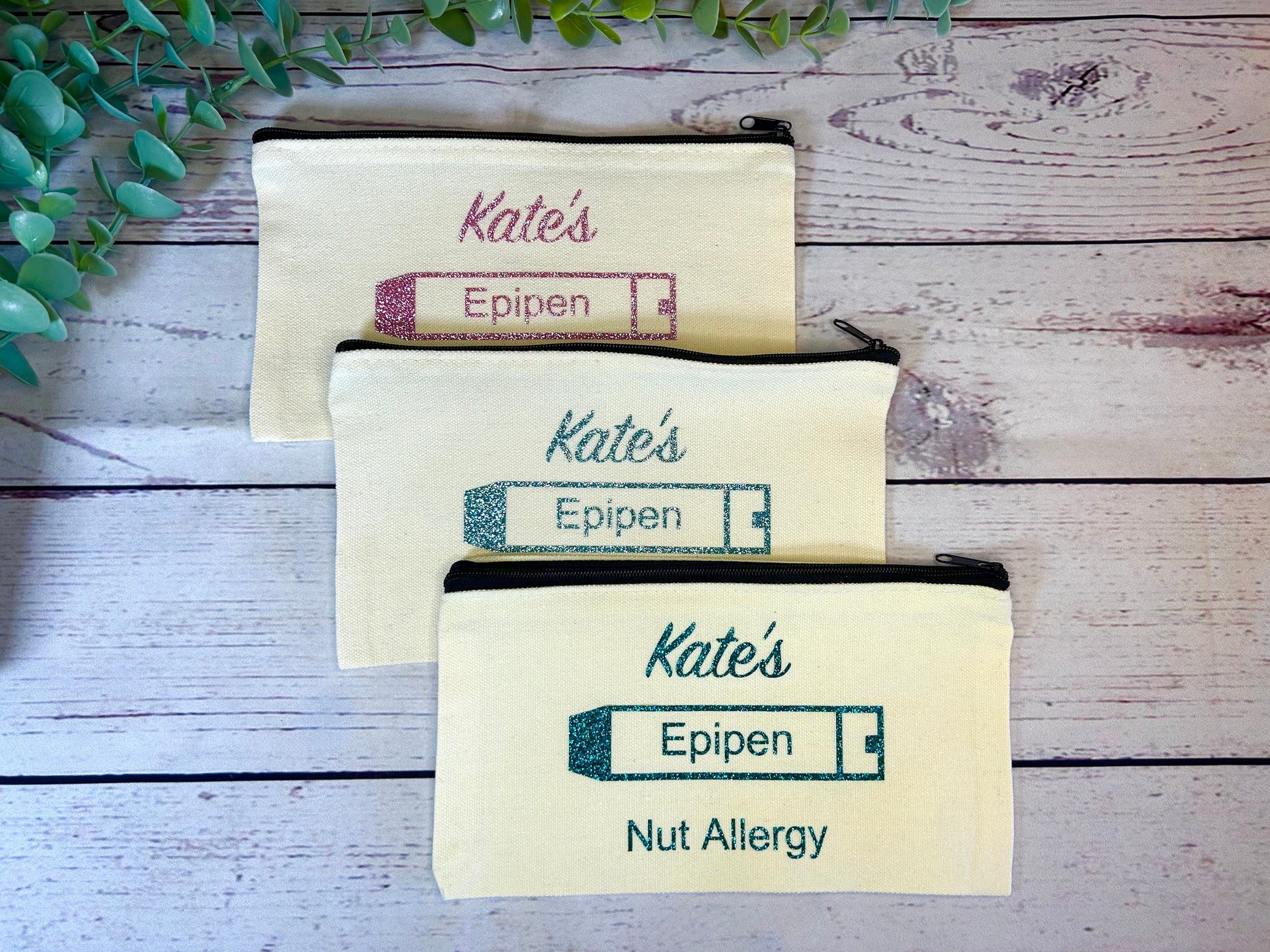 Personalised Cotton Canvas Epipen Bag | Glitter Vinyl | Epipen Pouch | Cotton | Medication Bag