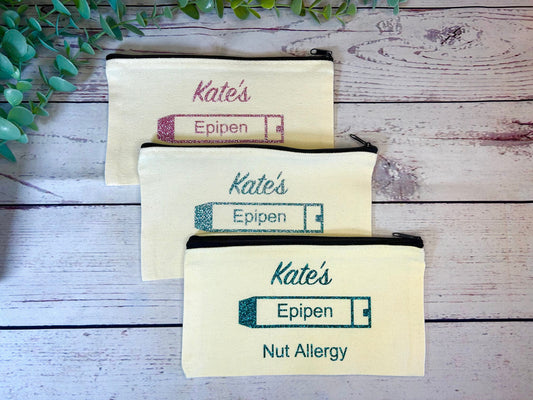 Personalised Cotton Canvas Epipen Bag | Glitter Vinyl | Epipen Pouch | Cotton | Medication Bag