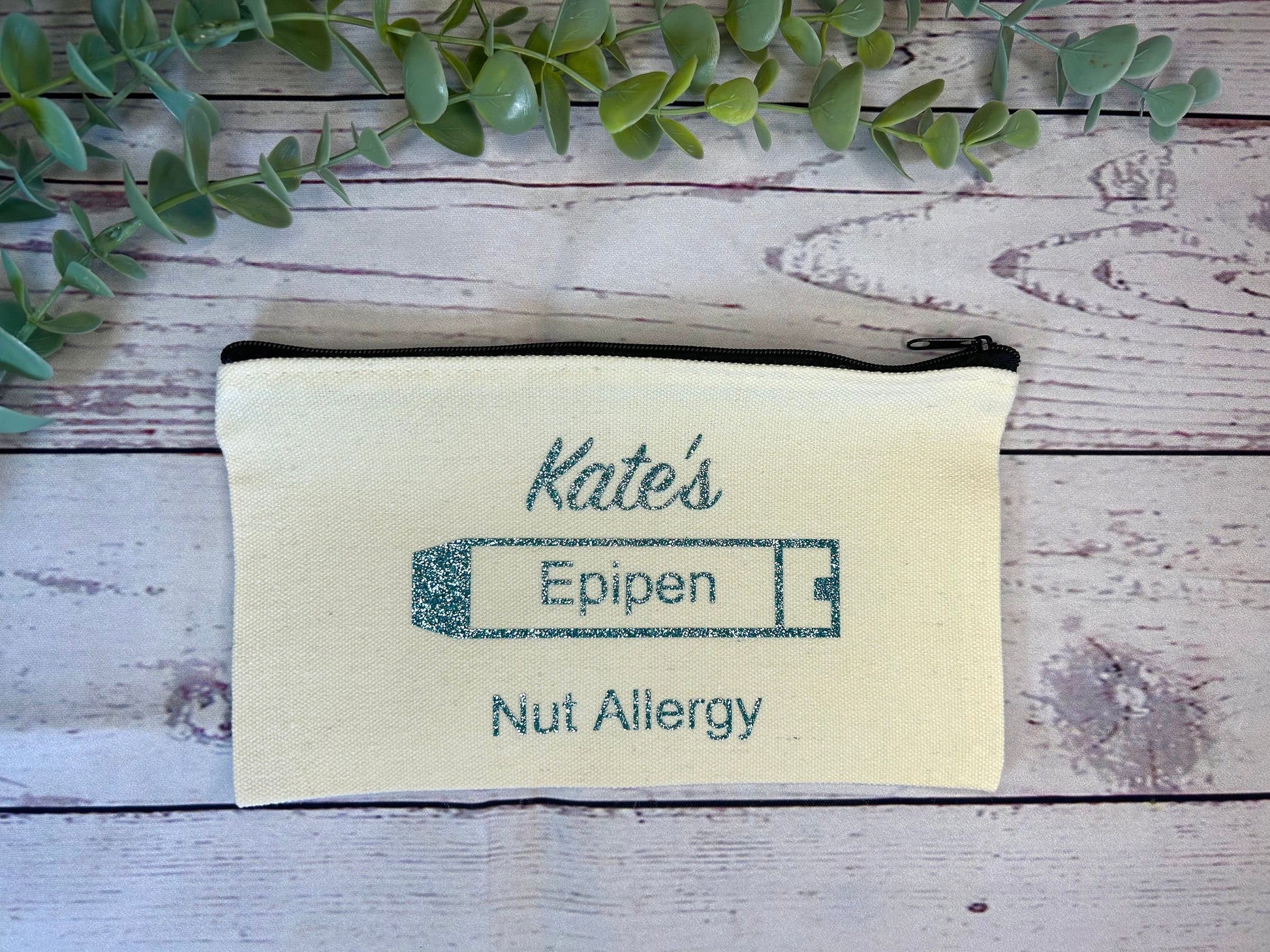 Personalised Cotton Canvas Epipen Bag | Glitter Vinyl | Epipen Pouch | Cotton | Medication Bag