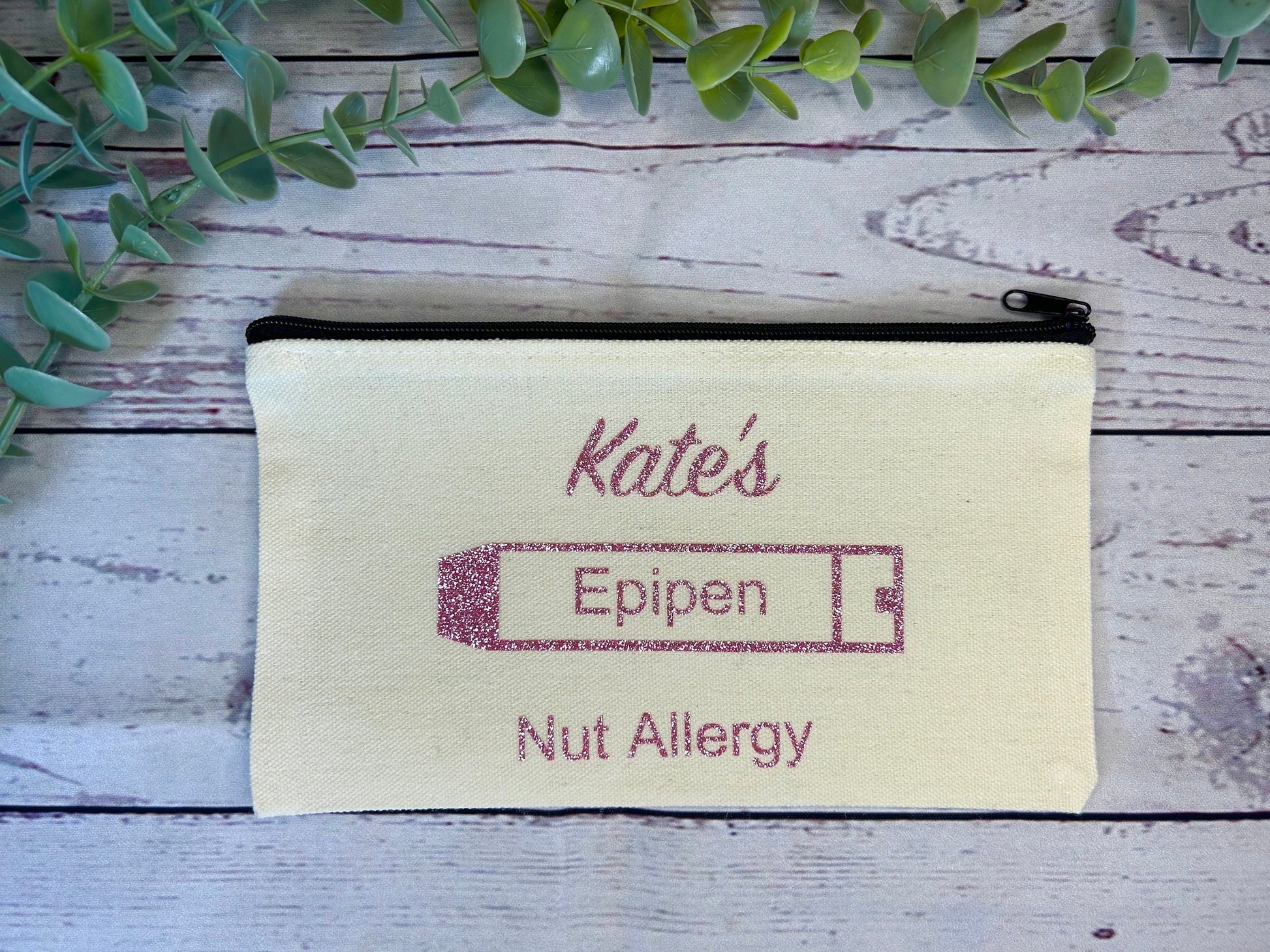 Personalised Cotton Canvas Epipen Bag | Glitter Vinyl | Epipen Pouch | Cotton | Medication Bag