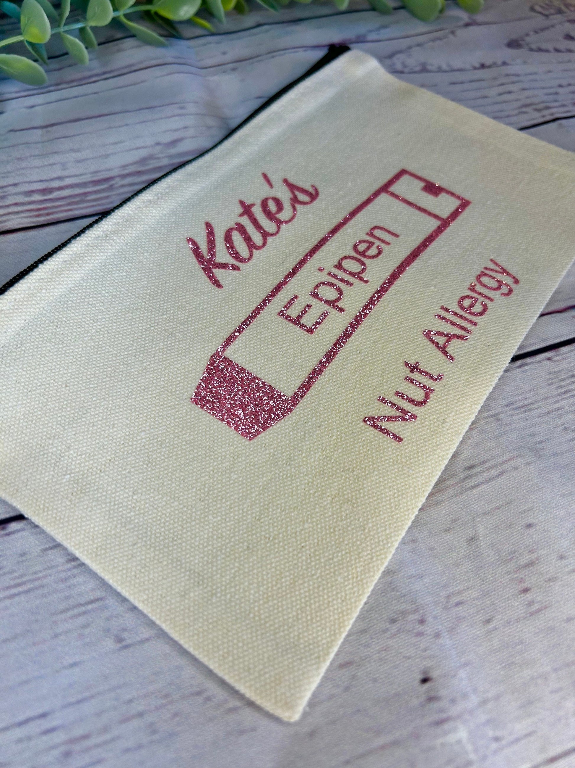 Personalised Cotton Canvas Epipen Bag | Glitter Vinyl | Epipen Pouch | Cotton | Medication Bag