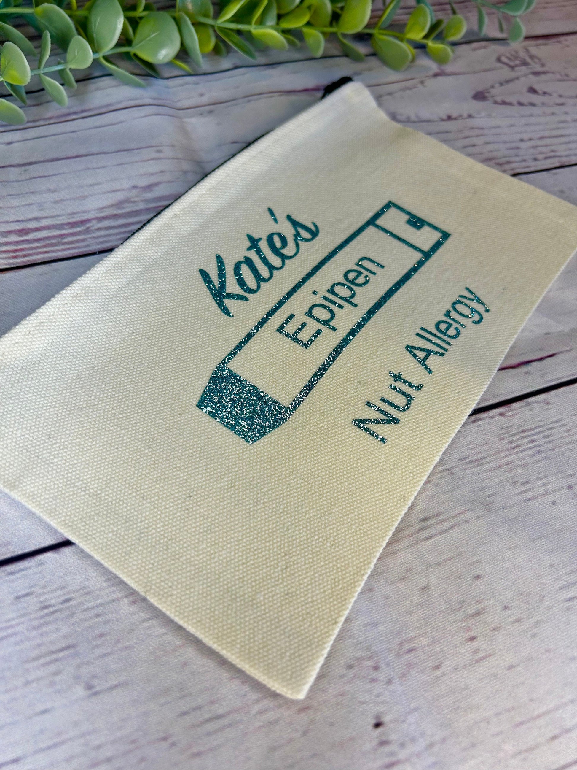 Personalised Cotton Canvas Epipen Bag | Glitter Vinyl | Epipen Pouch | Cotton | Medication Bag