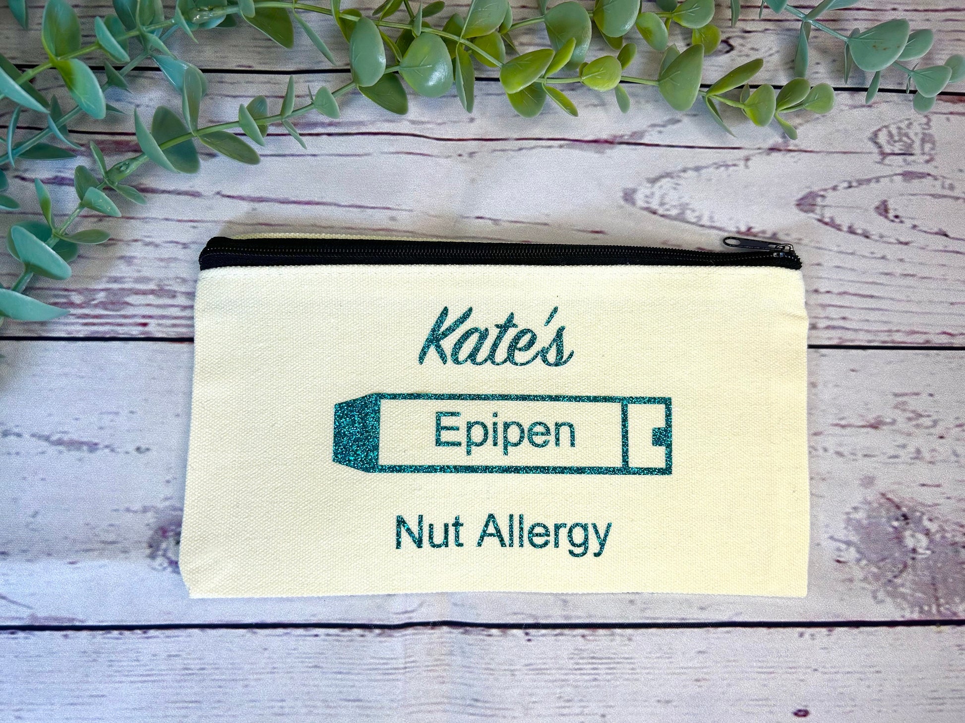 Personalised Cotton Canvas Epipen Bag | Glitter Vinyl | Epipen Pouch | Cotton | Medication Bag
