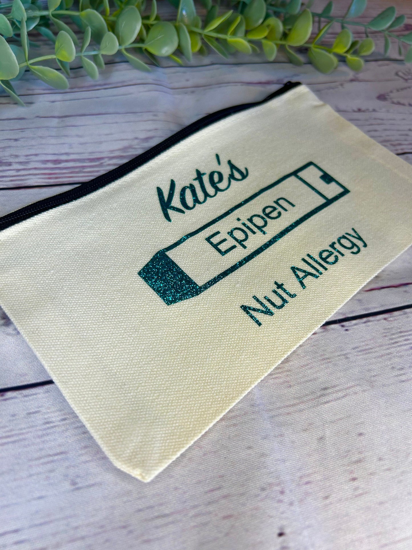 Personalised Cotton Canvas Epipen Bag | Glitter Vinyl | Epipen Pouch | Cotton | Medication Bag