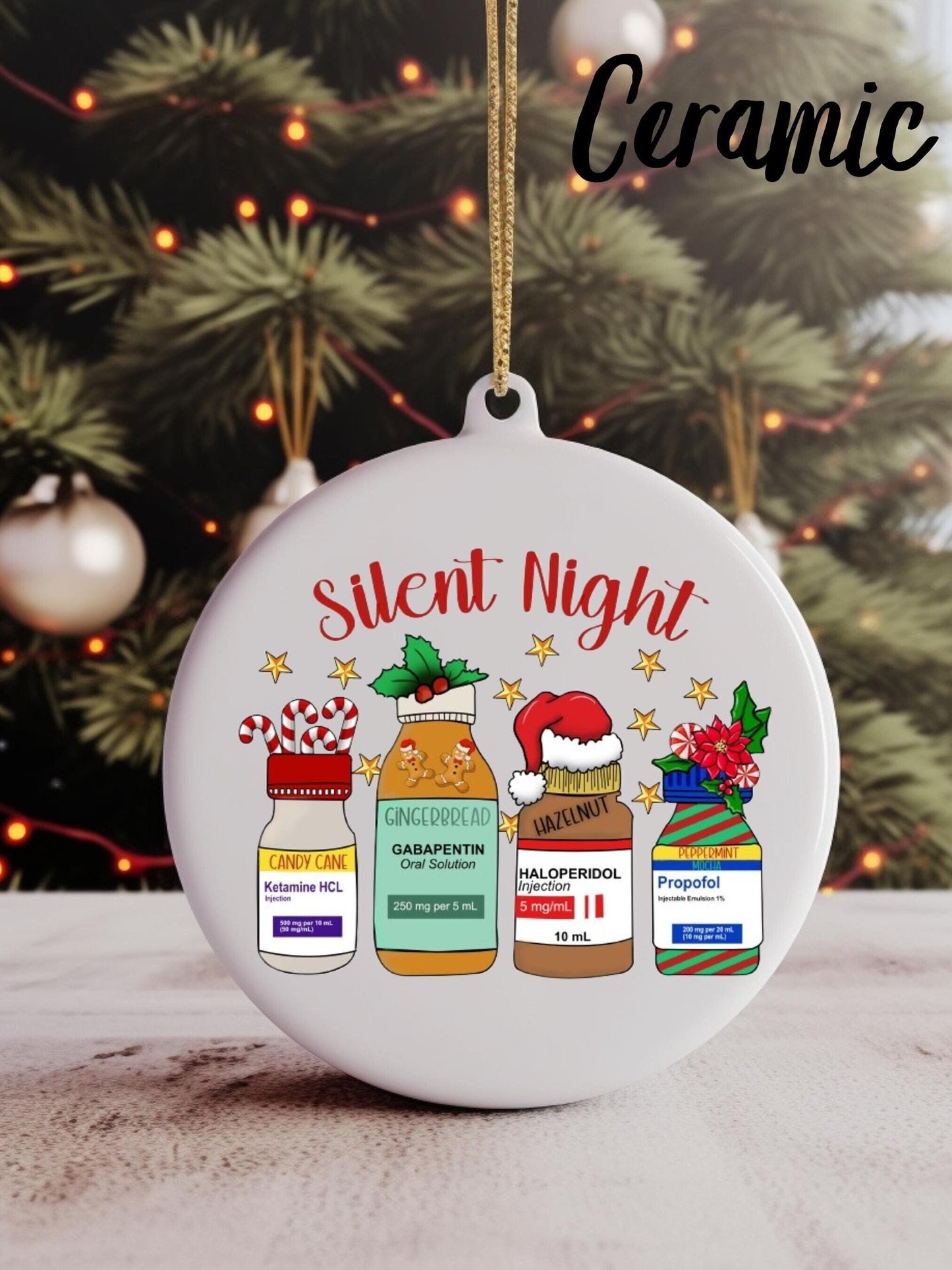 Silent Night Christmas Drug Bottles Ornament | Wood | Ceramic