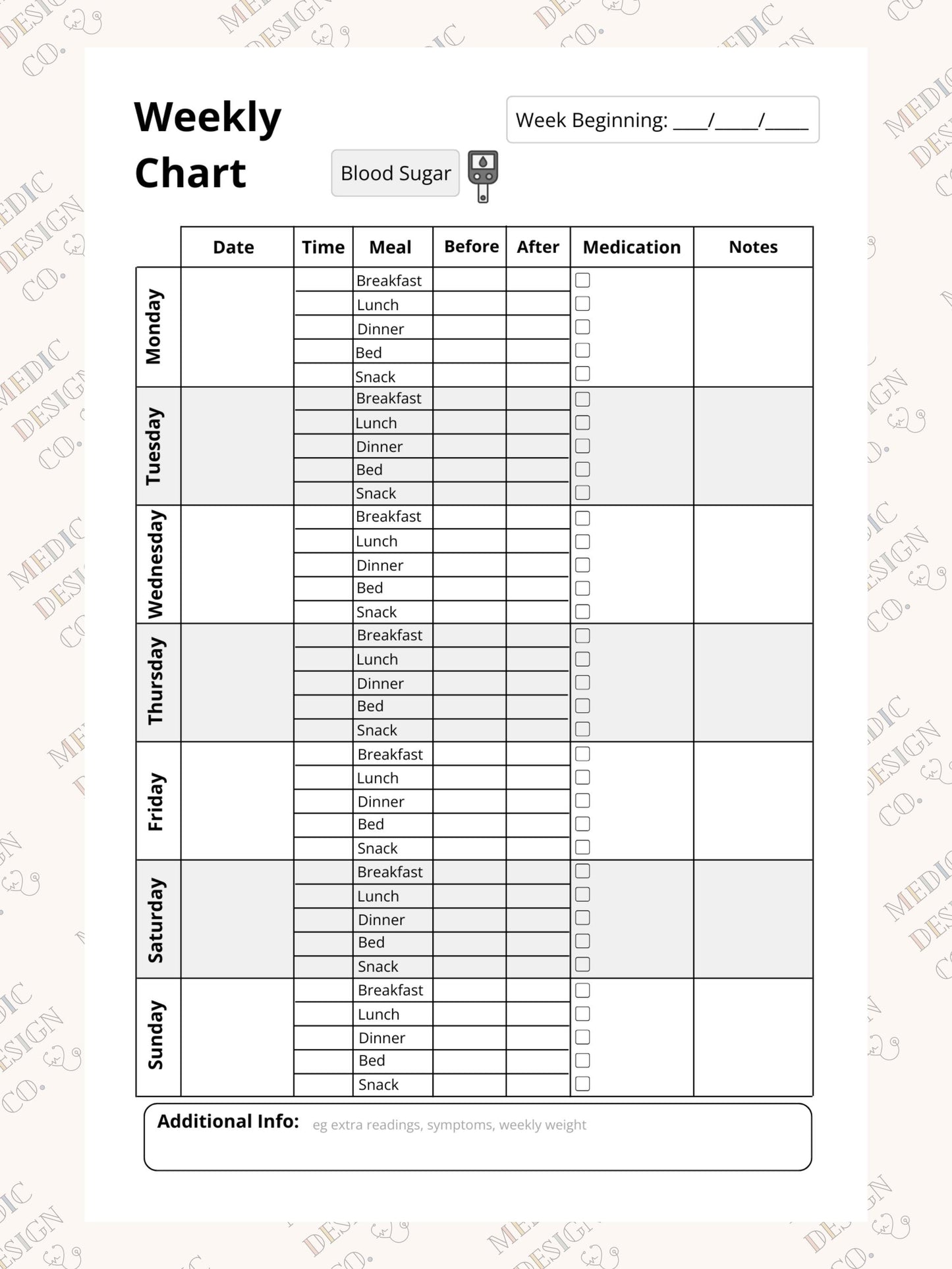 Blood Sugar Log Book: Daily Blood Sugar Notebook for Diabetics | 5 Meal Times Breakfast Lunch Dinner Bed Snacks | Track Glucose Levels