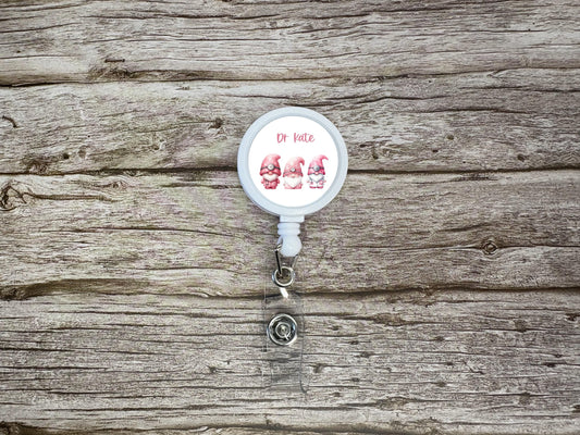 Pink Cute Gnome ID Badge Reel Clip | Personalised | Medic Gift | Nurse | Doctor | Vet | Paramedic | Graduation