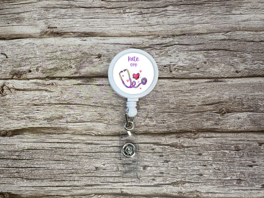 Purple Stethoscope ID Badge Reel Clip | Personalised | Medic Gift | Nurse | Doctor | Vet | Paramedic | Graduation