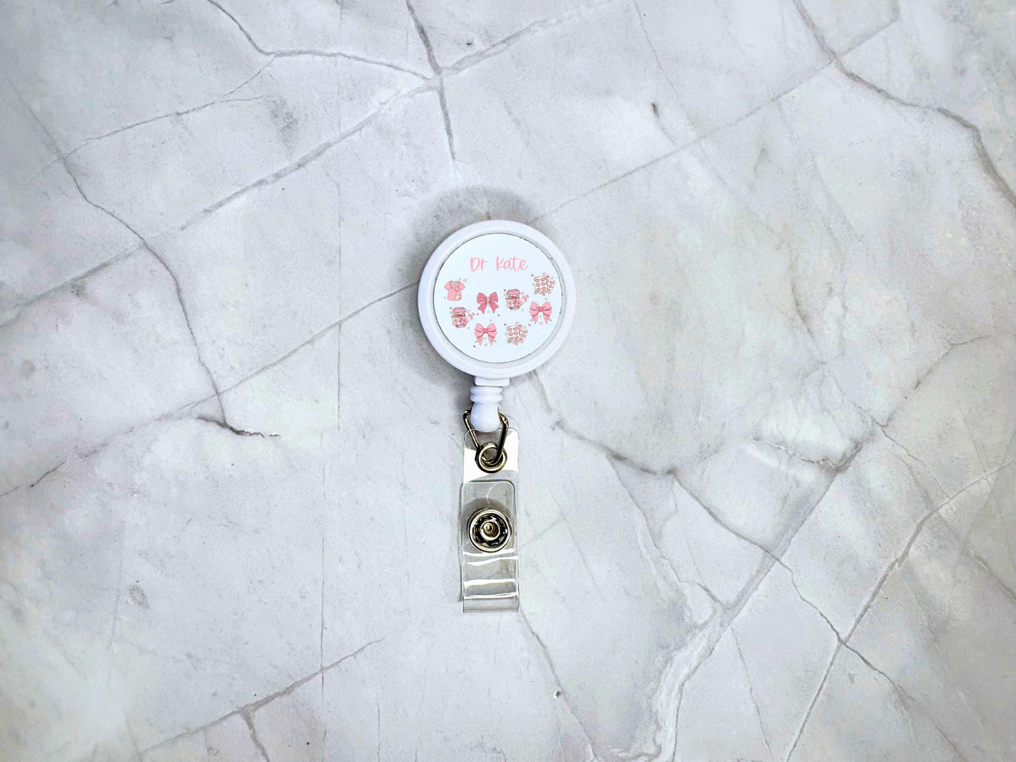 Cute Pink Medical Icons ID Badge Reel Clip | Personalised | Medic Gift | Nurse | Doctor | Vet | Paramedic | Graduation