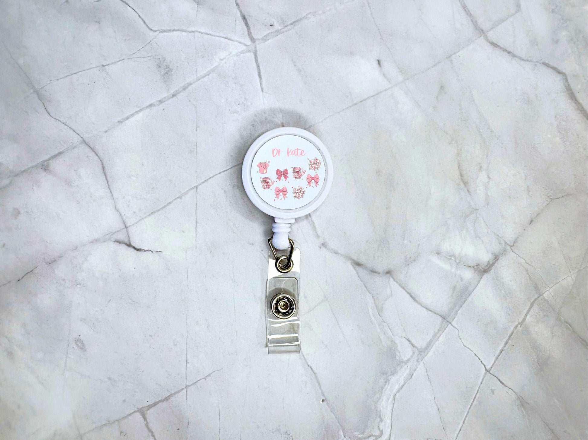 Cute Pink Medical Icons ID Badge Reel Clip | Personalised | Medic Gift | Nurse | Doctor | Vet | Paramedic | Graduation