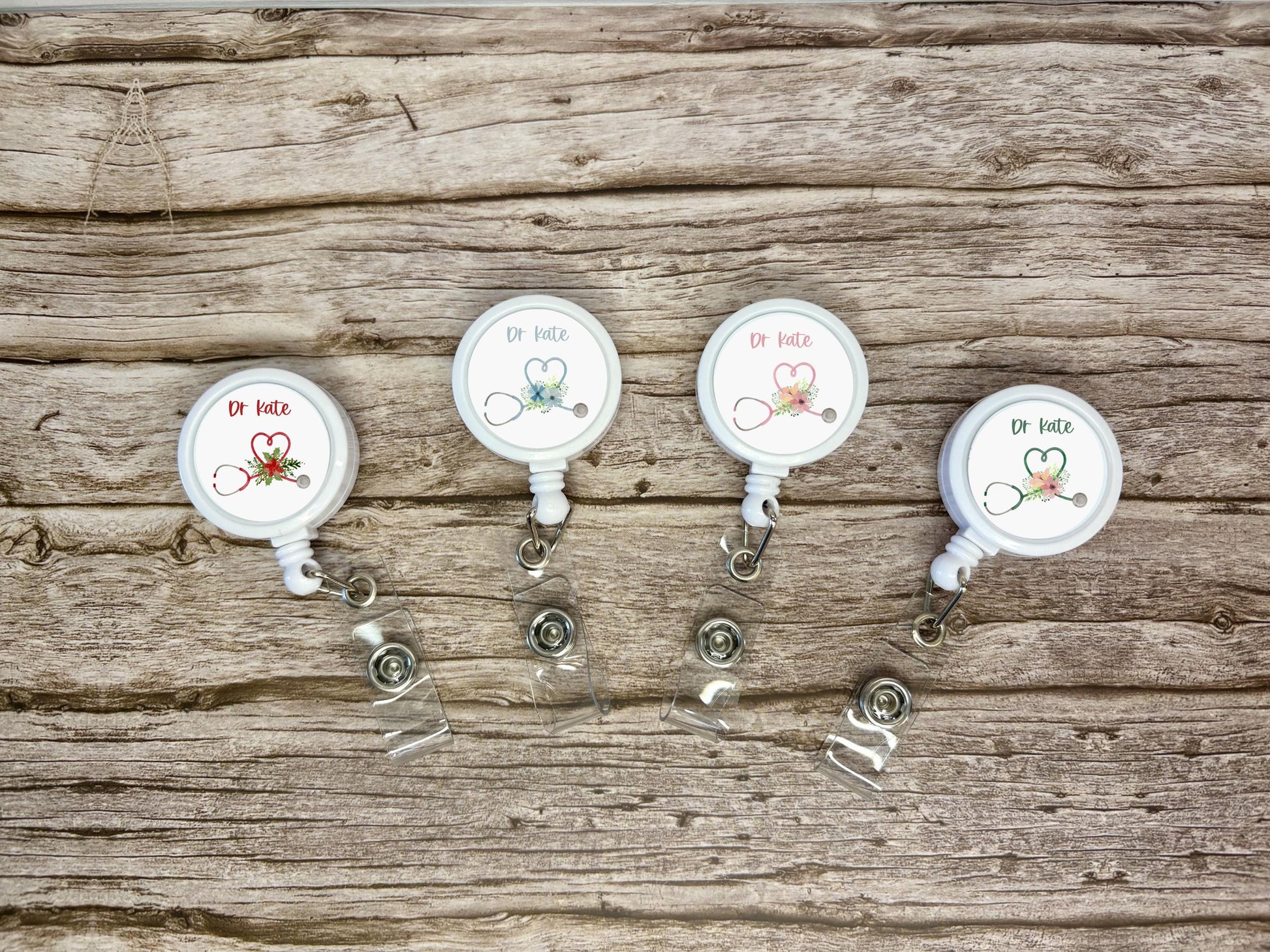 Flowery Stethoscope ID Badge Reel Clip | Personalised | Medic Gift | Nurse | Doctor | Vet | Paramedic | Graduation