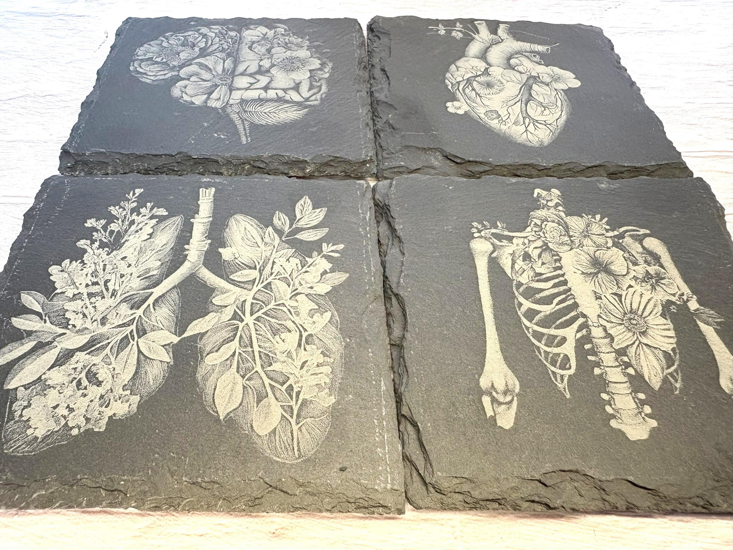 Floral Botanical Anatomy Slate Coasters | Personalised Gift | Heart | Brain | Lungs | Ribs | Doctor Gift | Surgeon Gift