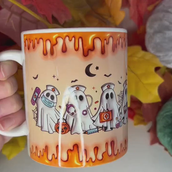 Ghost Nurse Doctor Halloween Mug | Orange |Medic Gift | Doctor | ODP | Nurse | Vet