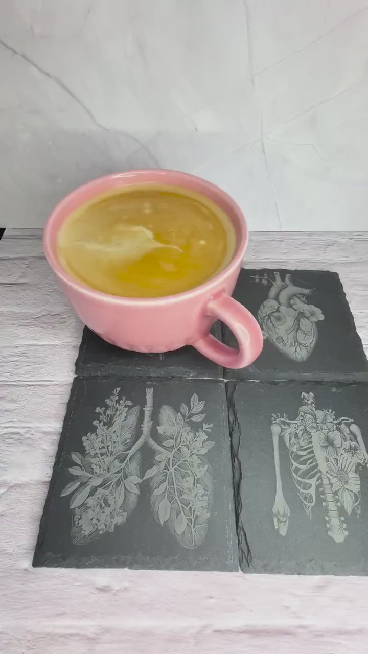 Floral Botanical Anatomy Slate Coasters | Personalised Gift | Heart | Brain | Lungs | Ribs | Doctor Gift | Surgeon Gift