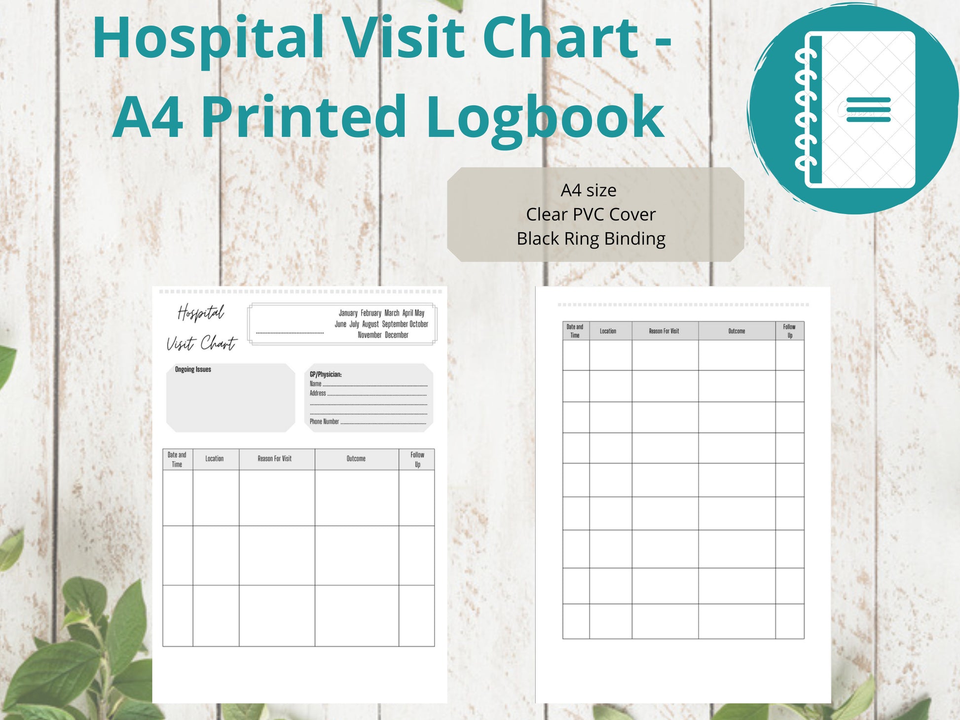 Hospital Visit Chart A4 | Hospital History Record | Printed | Medical Chart | Medical Planner