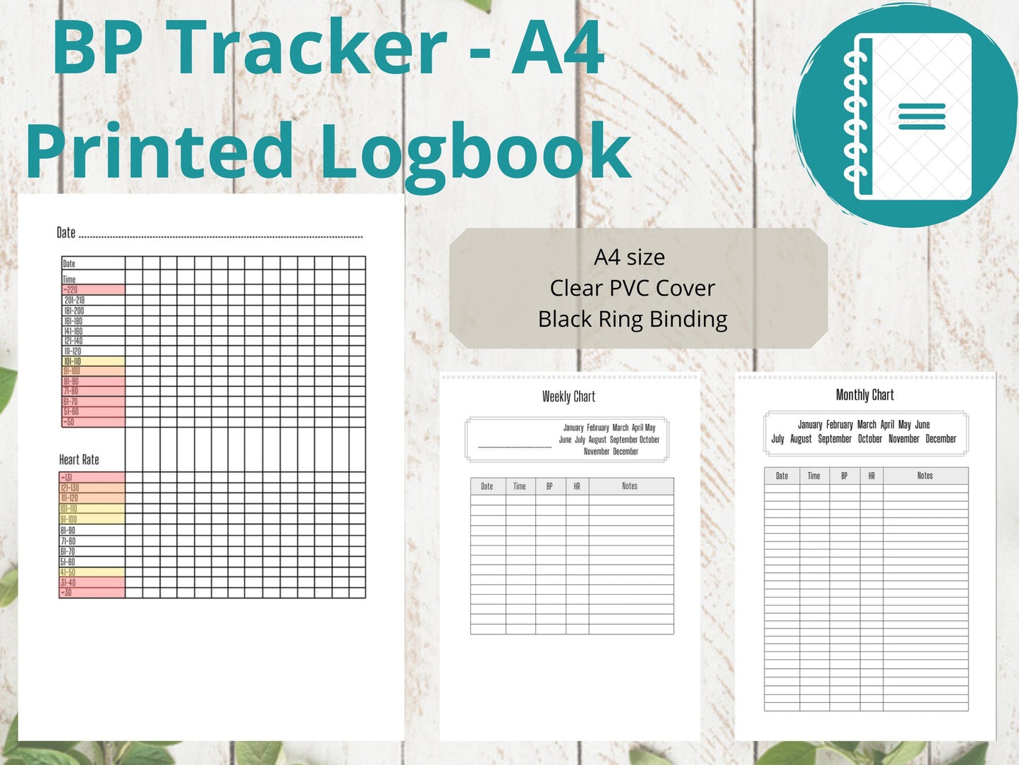 Blood Pressure Log A4 | Blood Pressure Tracker | Printed | Medical Chart | Medical Planner