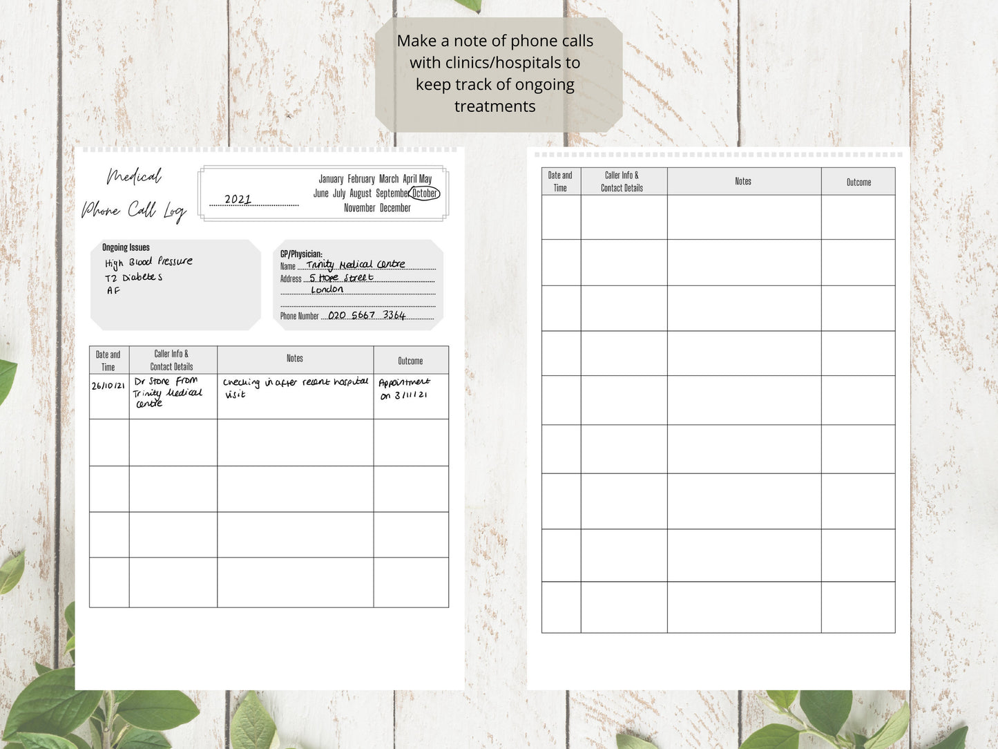 Medical Appointment Notes A4 | Appointment Diary | Phone Call Log | Printed | Appointment Chart | Medical Chart | Medical Planner