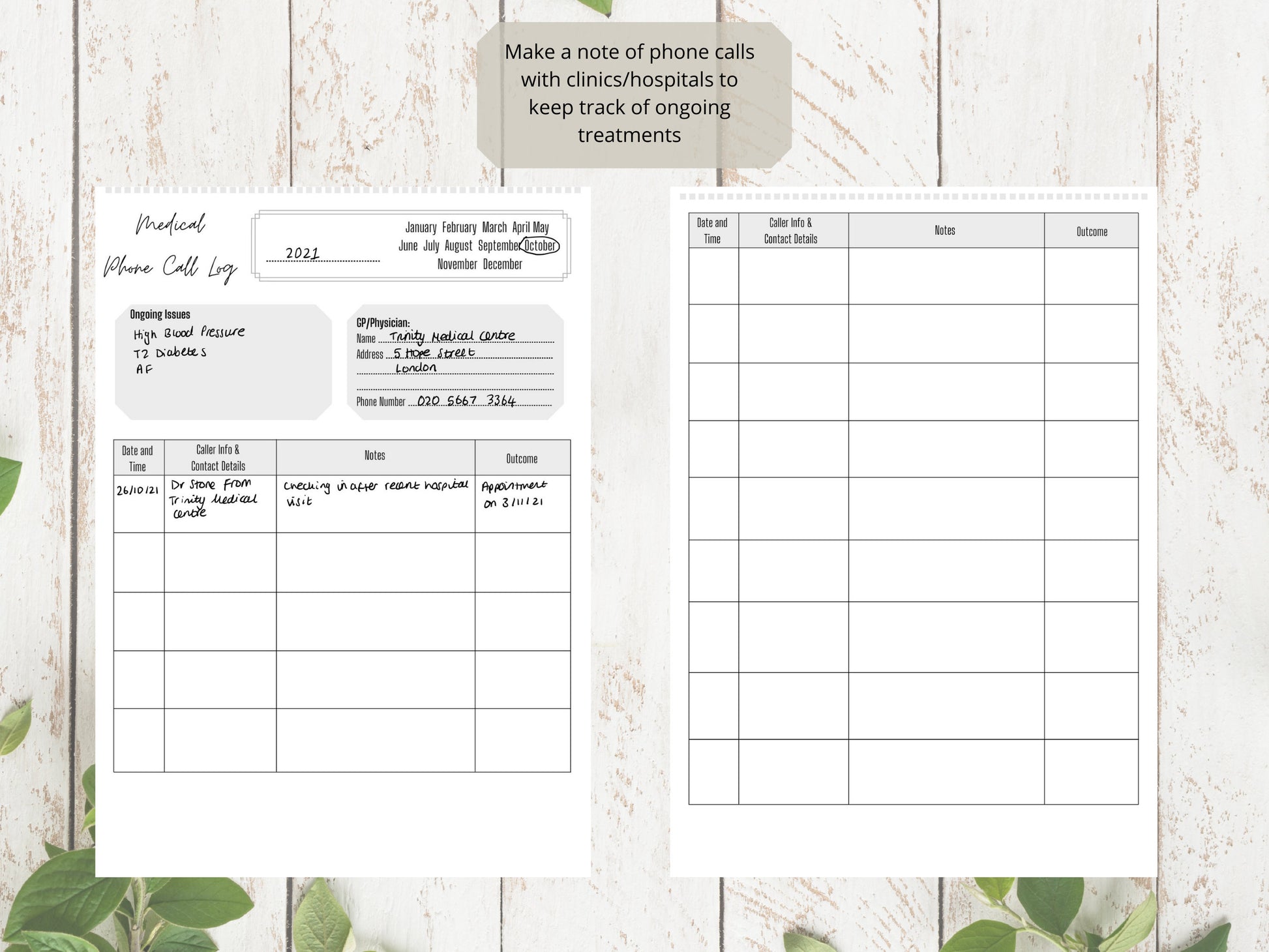 Medical Appointment Notes A4 | Appointment Diary | Phone Call Log | Printed | Appointment Chart | Medical Chart | Medical Planner