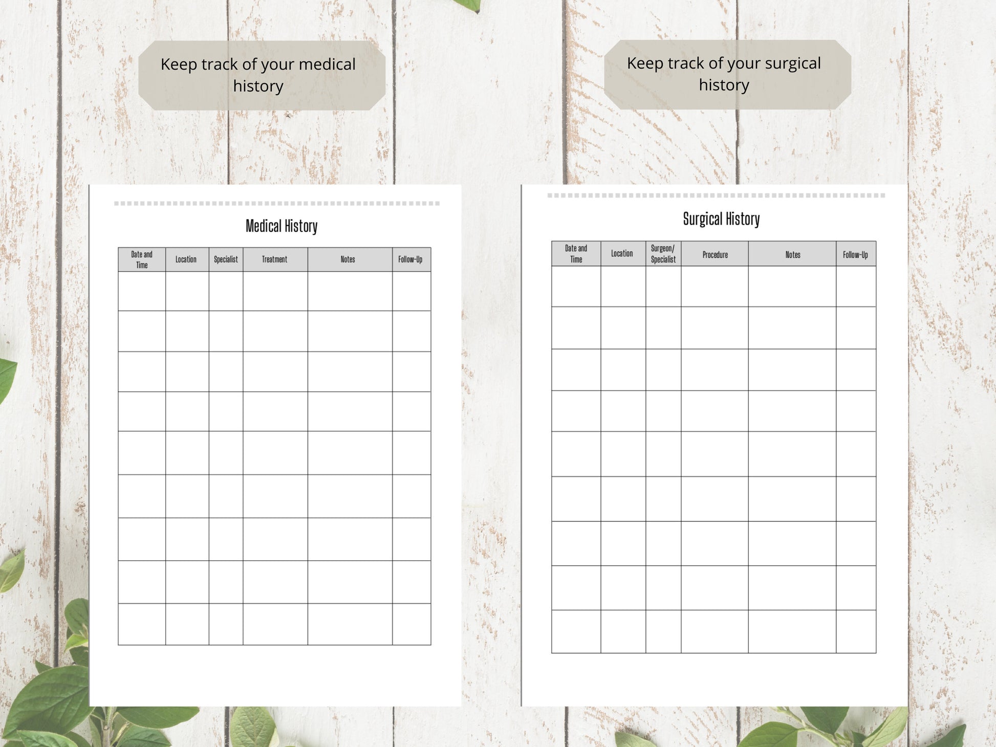 Hospital Visit Chart A4 | Hospital History Record | Printed | Medical Chart | Medical Planner