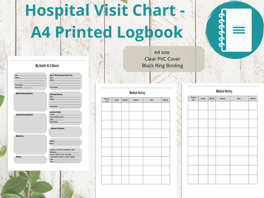 Hospital Visit Chart A4 | Hospital History Record | Printed | Medical Chart | Medical Planner