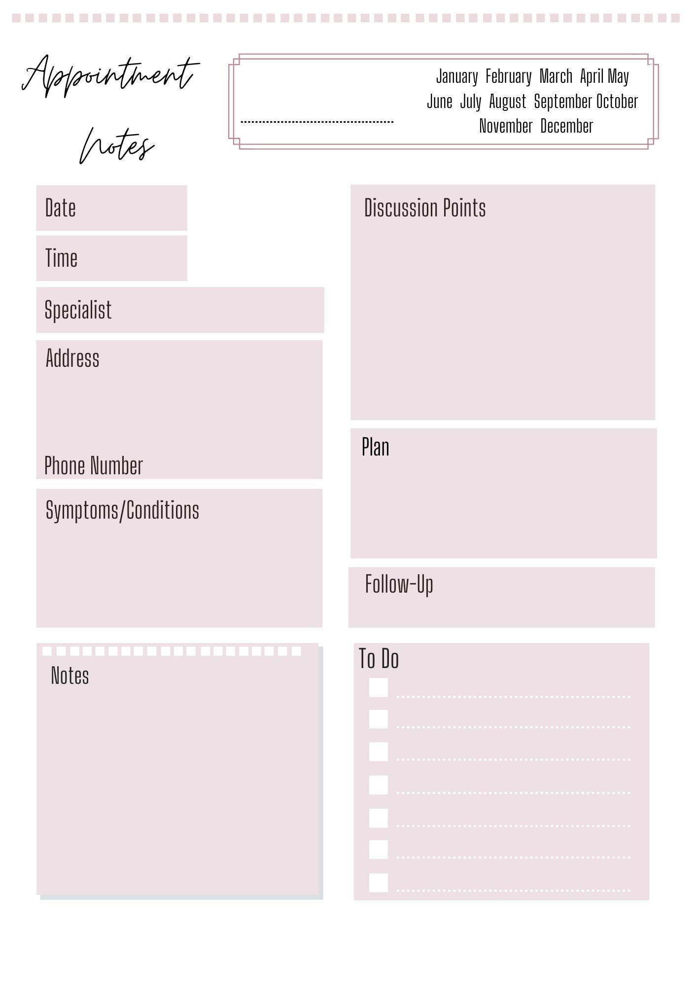 Medical Appointment Notes A4 | Appointment Diary | Phone Call Log | Printed | Appointment Chart | Medical Chart | Medical Planner