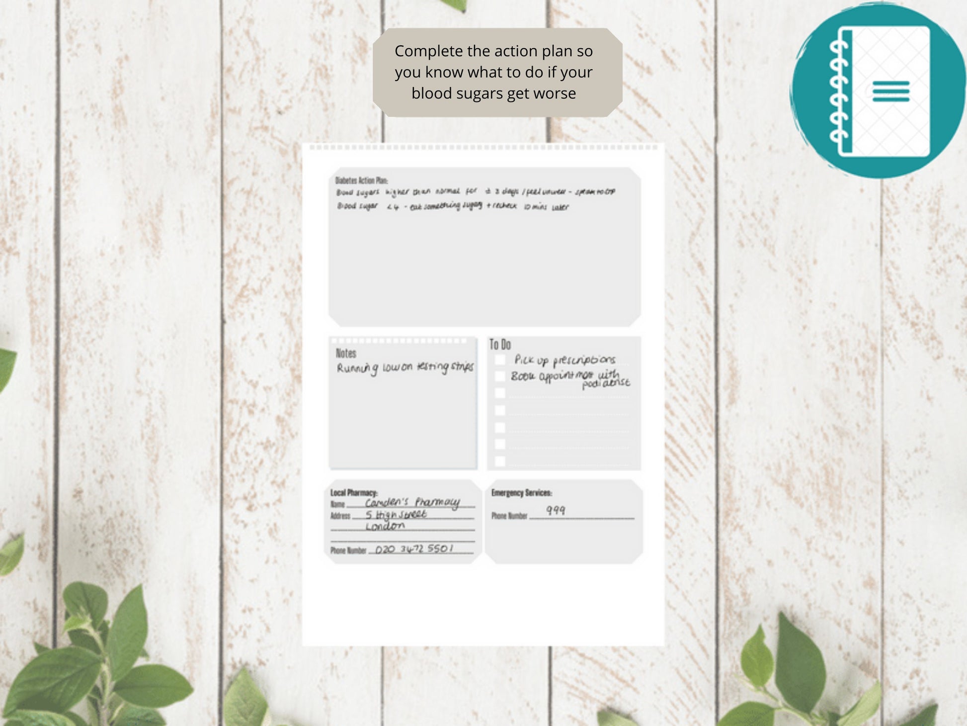 Blood Sugar Log A4 | Diabetes Journal | Printed | Blood Sugar Tracker | Medical Chart | Medical Planner